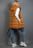 Camel Hooded Puffer Gilet With Webbing Detail