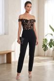 Black Off the Shoulder Crochet Jumpsuit