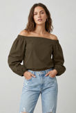 Khaki Off Shoulder Knot Sleeve Blouse