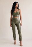 Khaki PU Crop Top And Trouser Set