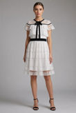 Crochet Mesh Insert Front Tie Up Day Dress in WHITE