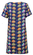 Lips Print Shift Dress in Blue