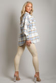 Beige Button Trim PU Leggings