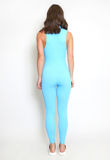 Blue Zip Front Ribbed Sleeveless Unitard
