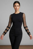 Black Open Back Netted Sleeve Bodysuit 
