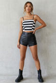 Striped Satin Crop Top In Black
