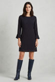 Navy Contrast Polka Dot Bell Sleeve Shift Dress