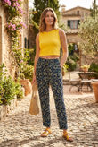 Floral Print Tie Up Trousers in Navy