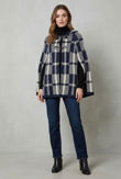 Blue Check Knitted Hooded Jacket
