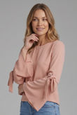 Nude Knotted Sleeve Back Button Up Tops