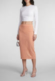 Peach Horizontal Stripe Print Back Slit Pencil Skirts