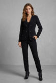 Pearls Trim Lapel-Less Black Blazer