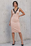 Rose Front & Back Lace Detail Bodycon Dress