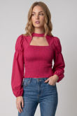 Fuchsia Shirred Cut Out Balloon Sleeve Top