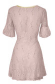 Pink Lace Puff Sleeved Ribbon Tie Dress