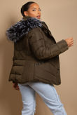 Faux Fur Hood Khaki Puffer Jackets