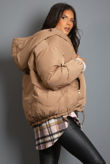 Taupe Hooded Puffer Jacket