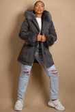 Grey Canvas Parka with Fur Hood & Cuff
