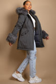 Grey Canvas Parka with Fur Hood & Cuff