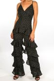 Polka Dot Chiffon Frill Jumpsuit In Black