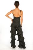 Polka Dot Chiffon Frill Jumpsuit In Black