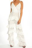 Polka Dot Chiffon Frill Jumpsuit In White