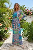 Blue Tropical Animal Print Side Cut Out Maxi Dress