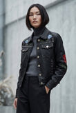 Black PU Embroidered Biker Jacket 