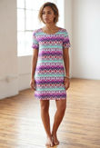 Turquoise Purple White Diamond Print Back Zip Up Shift Dress