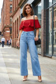 Red Bardot Frill Bodysuit