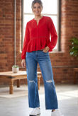 Red Button Up Smock Blouse