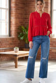 Red Button Up Smock Blouse