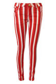 Two Tone Striped Skinny Jeans in Red