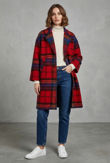 Red Tartan Check Wool Blend Coat