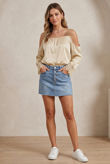 Beige Satin Crochet Sleeve Off Shoulder Top