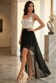 Cream & Black Sequin High/Low Dress