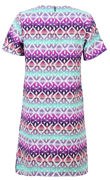Turquoise Purple White Diamond Print Back Zip Up Shift Dress