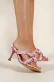 Rainbow Square Toe Twist Strap Heeled Sandal