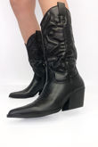 Black Pu Stitch Detail Western Cowboy Boots