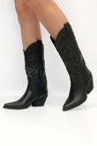 Black Pu Stitch Detail Western Cowboy Boots