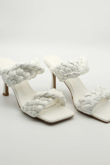 White Braided Twin Strap Mule Heels