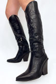 Womens Stitched Detail Heeled Knee-High Cowboy Boots