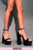 Black Croc Embossed Platform Heel Sandals