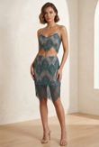 Blue Contrast Lace Bralet & Midi Skirt Set