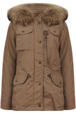 Brown Detachable Fur Collar Parka Coat