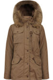 Brown Detachable Fur Collar Parka Coat