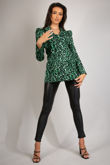 Green Leopard Print Blazer With Exaggerated Shoulder
