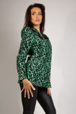 Green Leopard Print Blazer With Exaggerated Shoulder