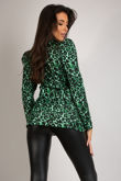 Green Leopard Print Blazer With Exaggerated Shoulder