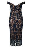 Navy Crochet Sweetheart Neckline Midi Dress